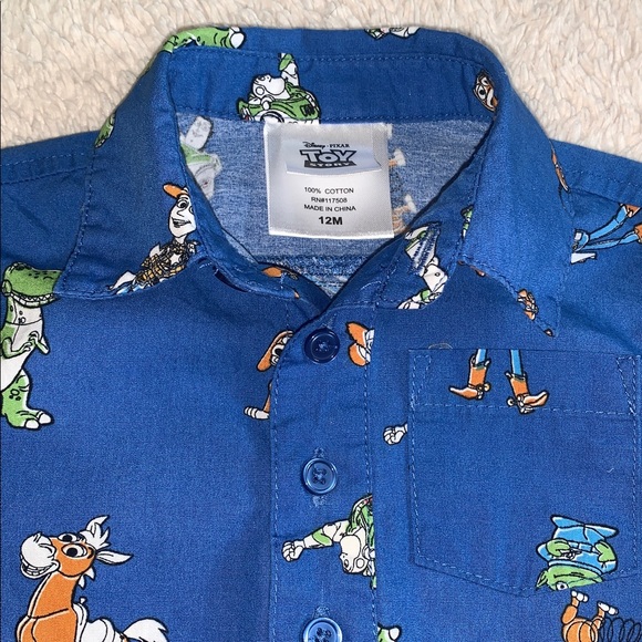 Disney Toy Story Blue Button Down Shirt 12M Baby Boy EUC - Picture 2 of 7